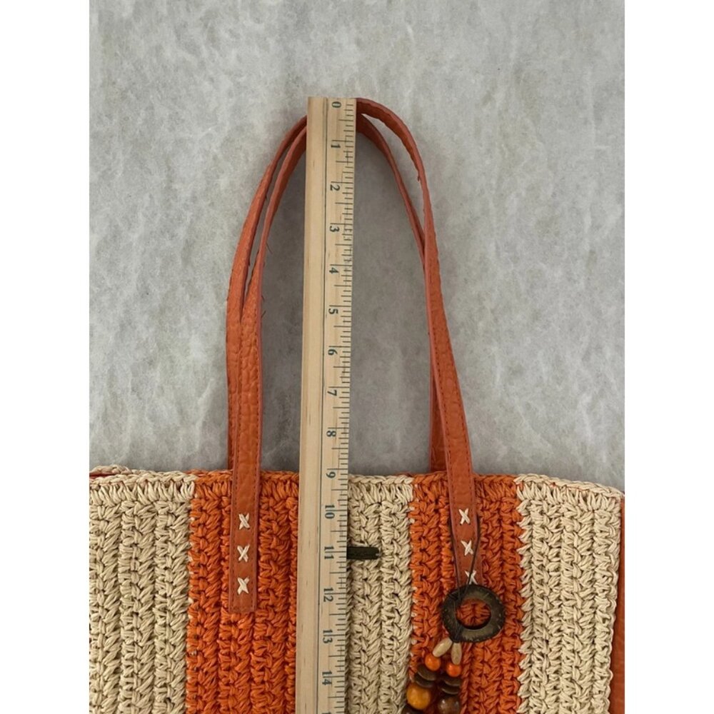 Sun N' Sand Womens Orange & Beige Beach Chic Crochet Shoulder Tote Bag - Picture 12 of 13